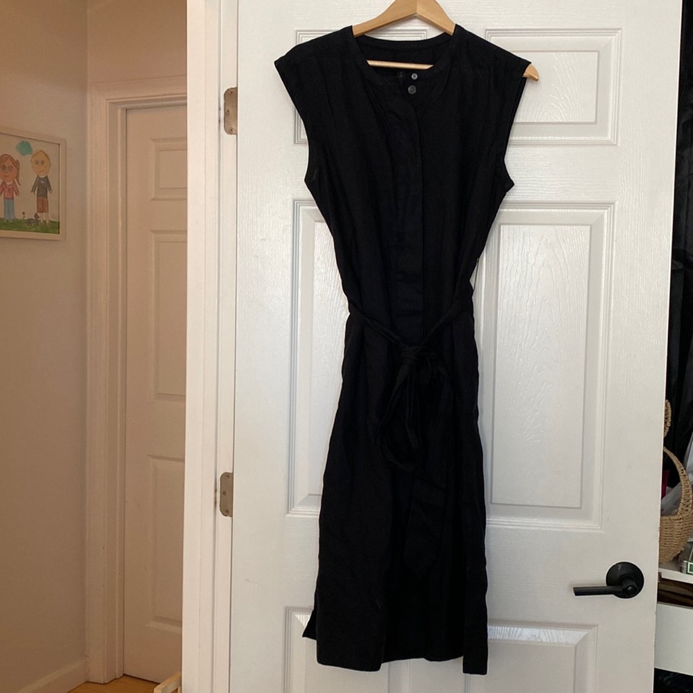 J. Crew Black Linen Sleeveless Button-Front Tie-Waist Dress
